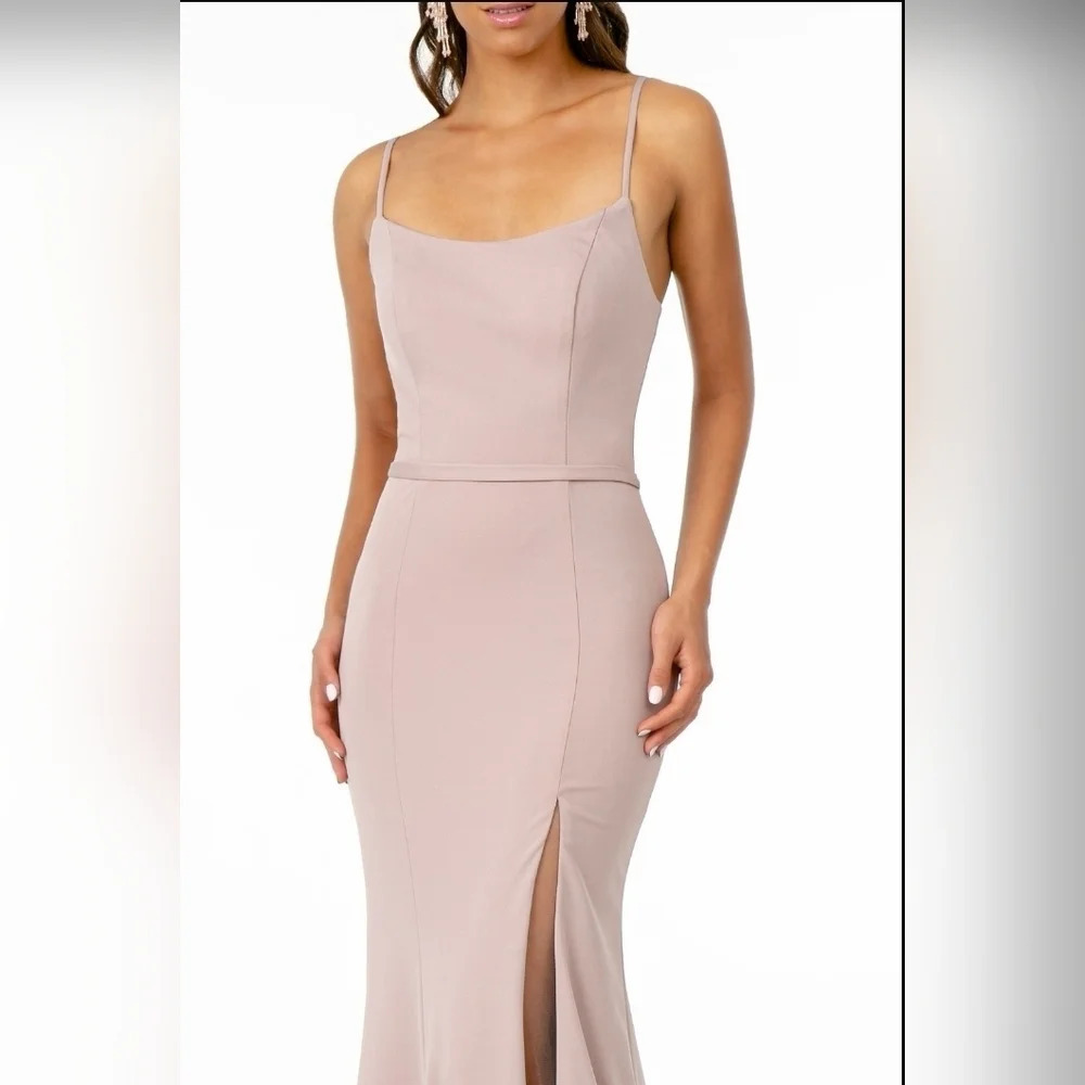 GL2670 Elizabeth K Rome Jersey Illusion Side Slit Long Dress Fabric - Picture 3 of 12